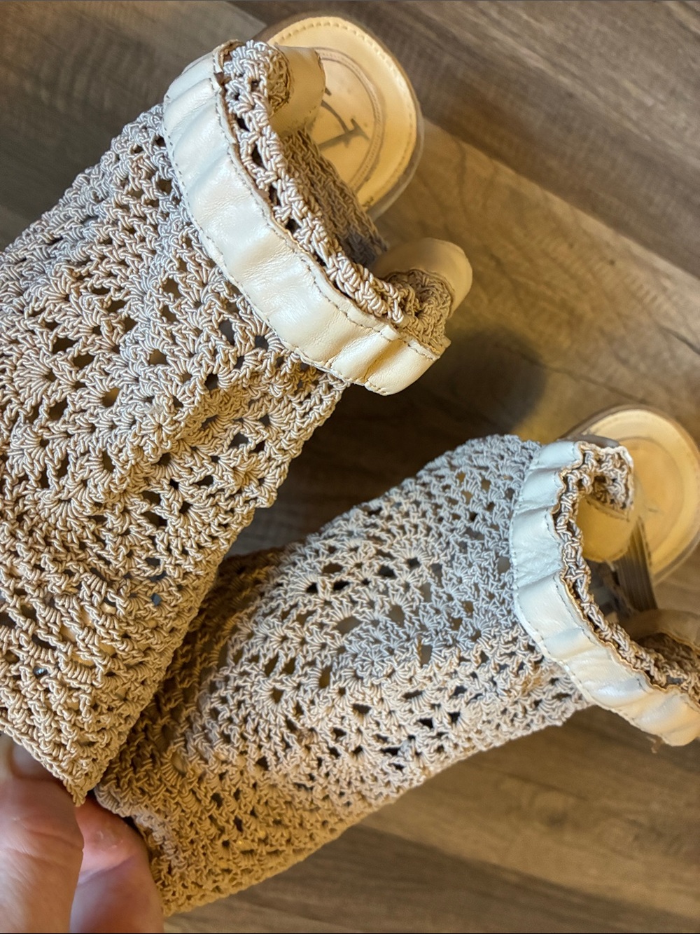 Vince Camuto Beige Crochet Peep-Toe Heels - Picture 6 of 16